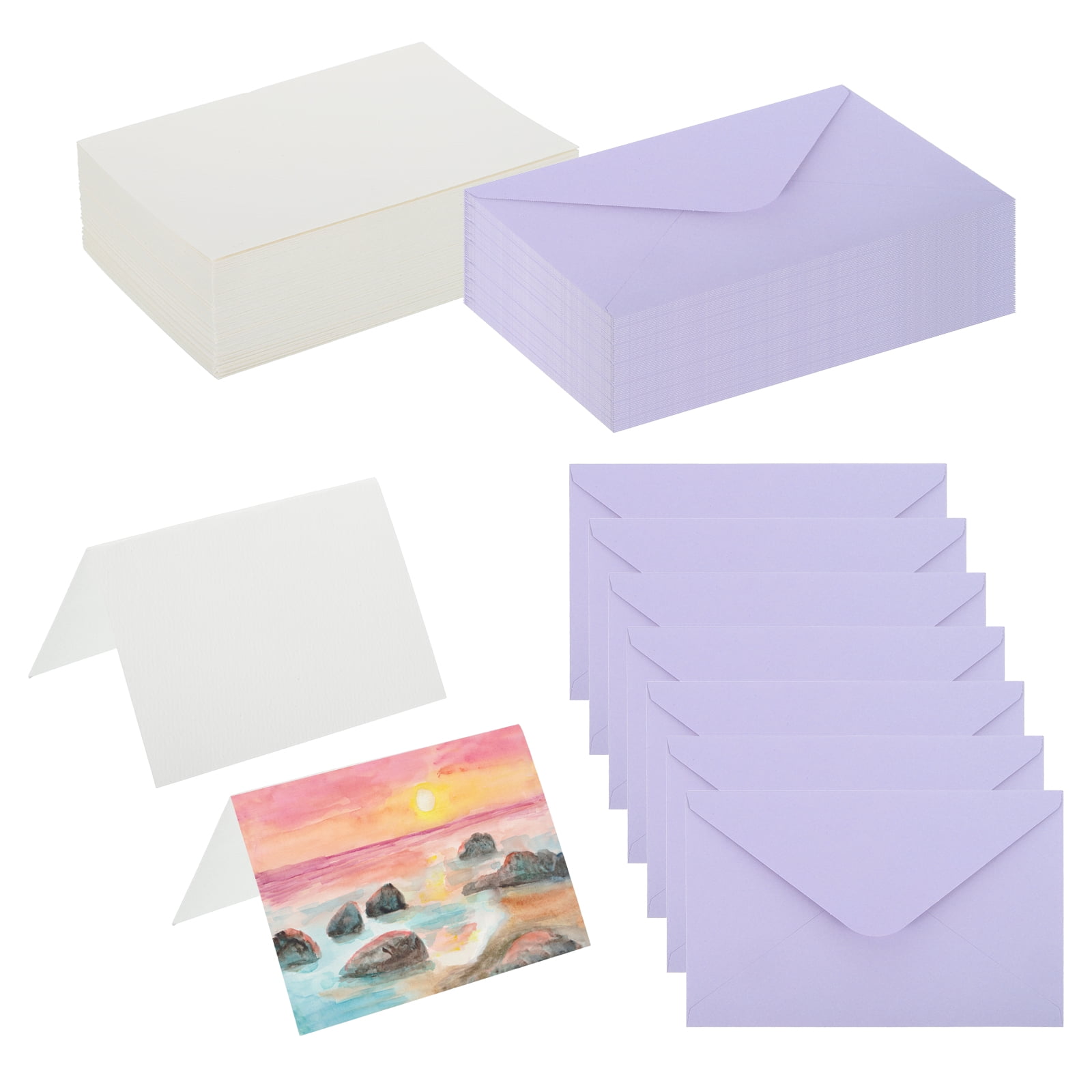 4x6 Inch Pure Cotton Watercolor Cards, 100 Sets Postcards with Envelopes 92lb/250 GSM for Art Painting Creative Thank Notes, Purple