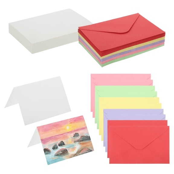 4x6 Inch Pure Cotton Watercolor Cards, 50 Sets Postcards with Envelopes 140lb/300 GSM for Art Painting Creative Thank Notes, 5 Colors