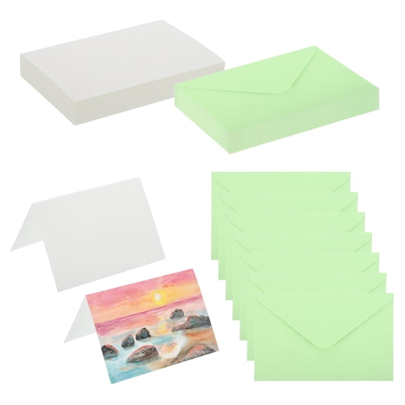 4x6 Inch Pure Cotton Watercolor Cards, 50 Sets Postcards with Envelopes 140lb/300 GSM for Art Painting Creative Thank Notes, Green