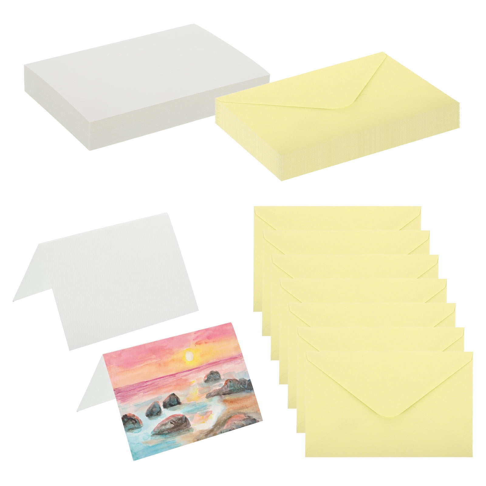 4x6 Inch Pure Cotton Watercolor Cards, 50 Sets Postcards with Envelopes 140lb/300 GSM for Art Painting Creative Thank Notes, Yellow