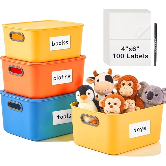 4x6 Inch Removable Storage Bin Labels, 100 Pcs (50 Sheets) Labels for Storage Bins with 1 Marker, Water Oil Tear Resistant No Residue Matte White Labels for Home Office School Business Storage Bins