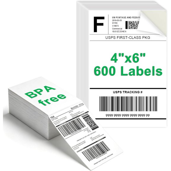 4x6 Inch Shipping Label Paper, Direct Thermal Label, Self-Adhesive & , Compatible with , Rollo, 4XL, FBA Shipping Labels for Small Business (600 Labels)