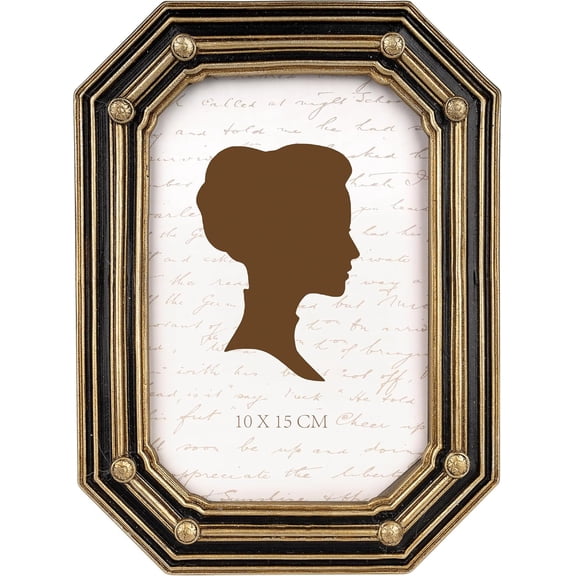 4x6 Inch Vintage Octagon Picture Frame, Elegant Antique Photo Frames with Glass Front, Photo Display, Tabletop Wall Hanging, Gift Ideas, Gold and Black Polygon