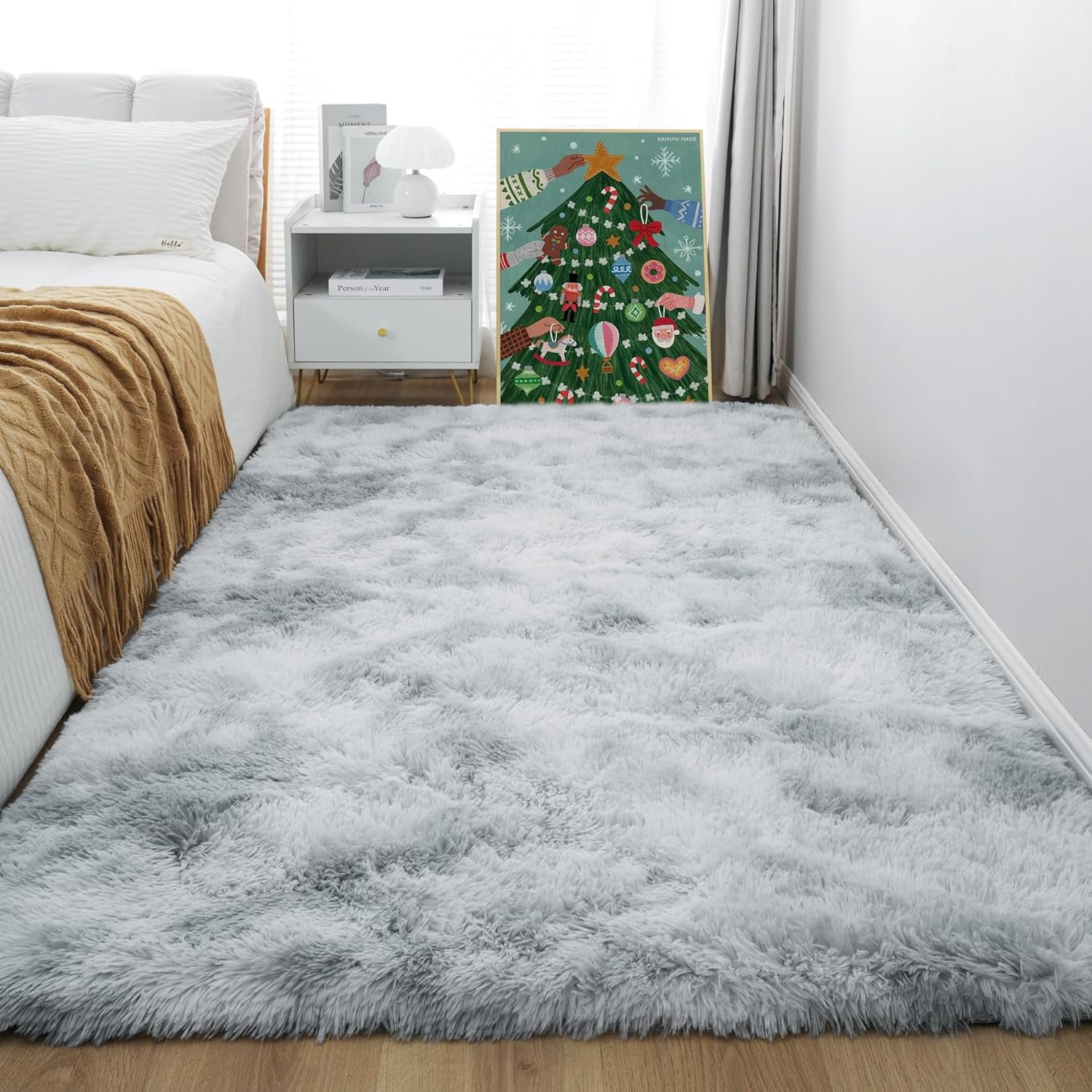 4x6 Light Grey Fluffy Shag Area Rug for Bedroom, Ultra Soft Fuzzy Plush ...