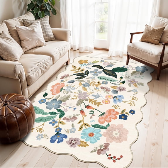 4x6 Living Room Area Rugs: Washable Boho Kitchen Rugs Non Slip Low-pile Small Bedside Carpet For Bedroom Water-resistant Beside Rug Non-shedding Floor Mat Pets Family(4x6 Cream)