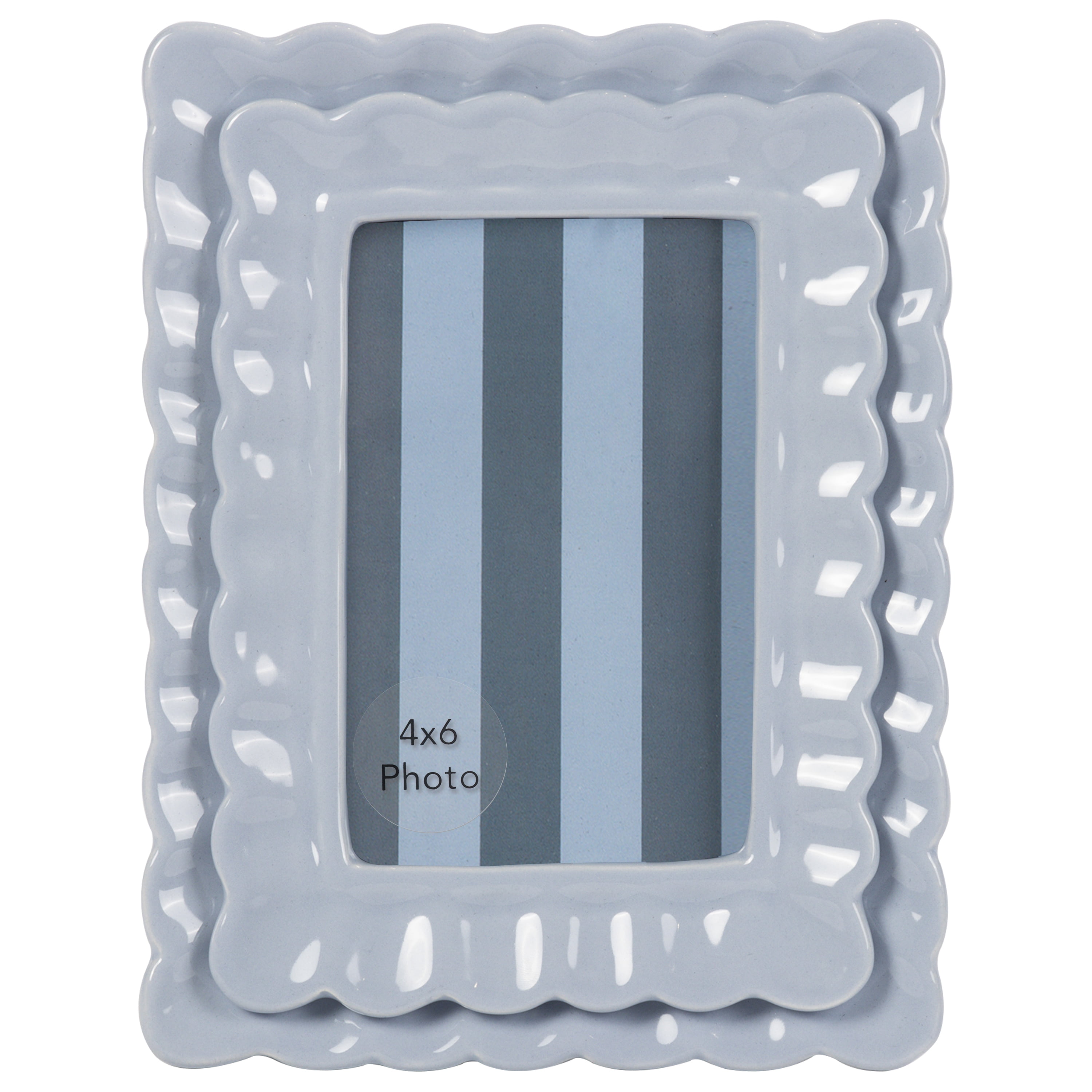 Sterling & Noble Home – 4x6 Picture Frame – Double Ruffle Light Blue Ceramic Photo Frame