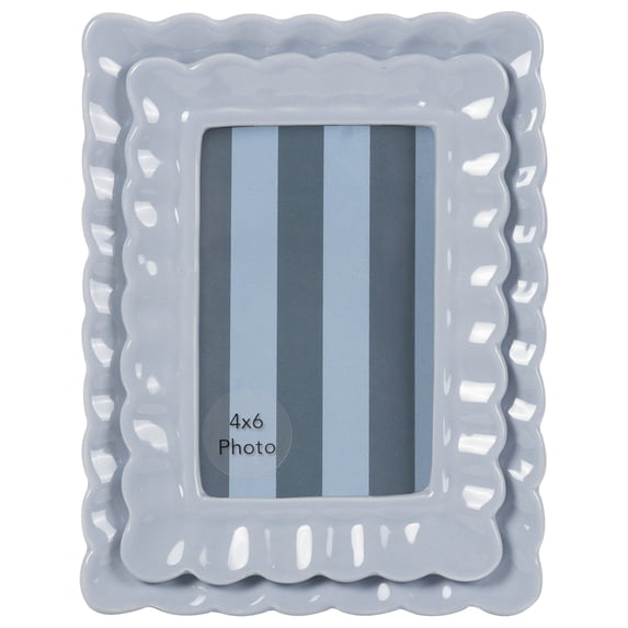 Sterling & Noble Home – 4x6 Picture Frame – Double Ruffle Light Blue Ceramic Photo Frame