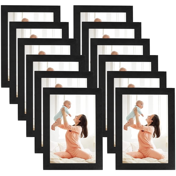 4x6 Magnetic Picture Frames for Refrigerator 12 Packs, Modified Magnetic Sheet with Self Adhesive Backing, Black 4 by 6 Photo Frame Set for Locker Glass Window Door Cubicle