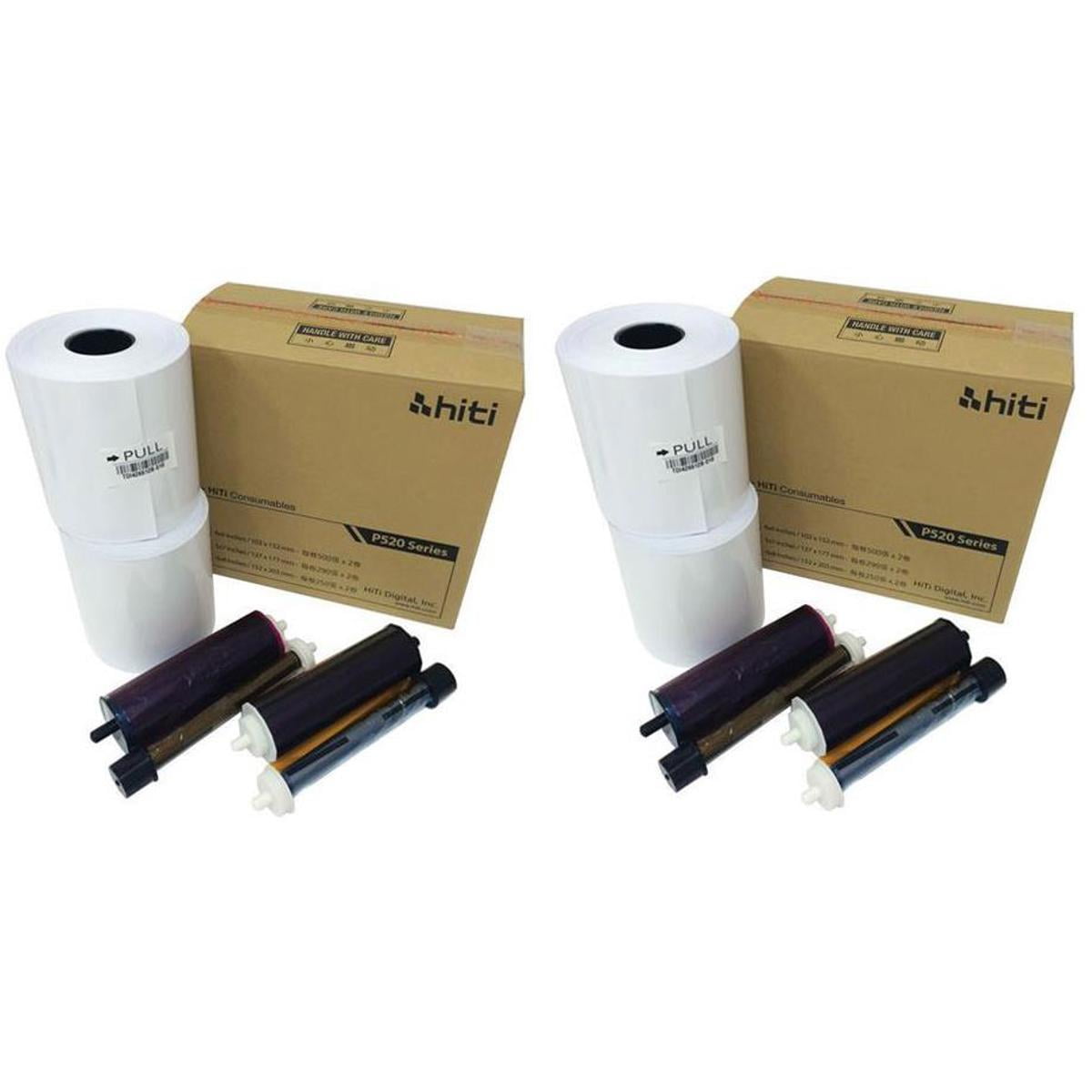 HiTi 4x6 Media for Photo Printer P520 & P520L - 2 Pack (4 Rolls & 4 Ribbons - 2 Thousand Prints Total)