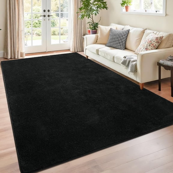 4x6 Minimalist Washable Area Rugs for Bedroom Living Room Classroom, Modern Soft Memory Foam Rug for Kids Nursery, Low Plie Indoor Carpet for Dorm Dinning Office Bedside Room Decor, Black