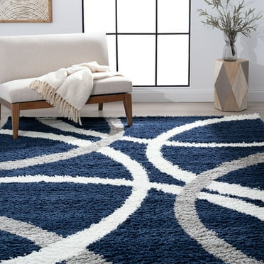 Bliss Rug Abstract Indoor Shag Rug for Living Room, Bedroom, Kids Room |Gray/Navy, 4' x 6' (4'x5'3'')