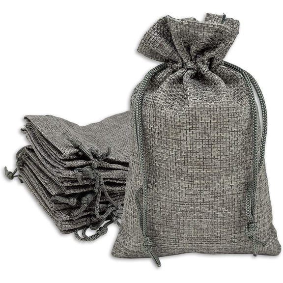 4x6 Natural Burlap Gift Bags w. Drawstring (Cool Grey, Small) Party Favors, Presents or DIY Craft by