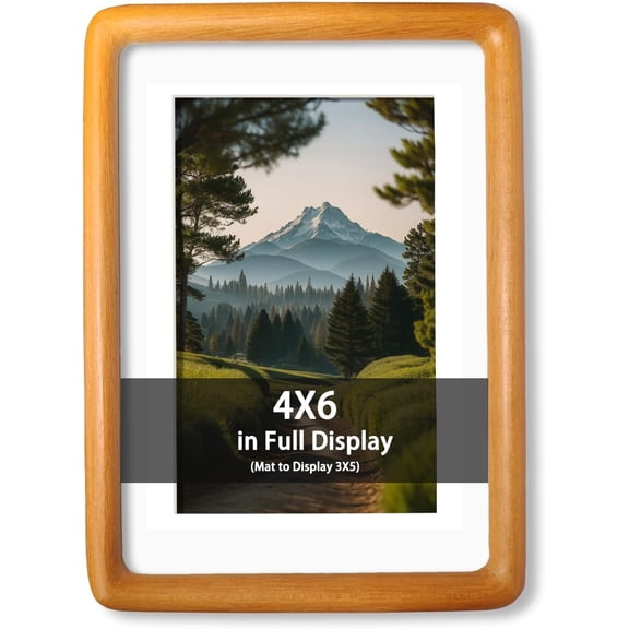 4x6 Natural Solid Wood Picture Frames, HandCrafted Photo Frame with Mat to 3.5 x 5, Rounded Corner Wooden Frames Vertical or Horizontal Display,For Table Decoration,Perfect Gift(Teak)