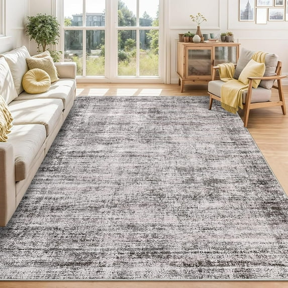 4x6 Neutral Area Rug Washable Soft Vintage Distressed Bedroom Rug Foldable Thin Indoor Floor Carpet Retro Non-Slip Farmhouse Throw Rugs for Living Room Dining Room Taupe