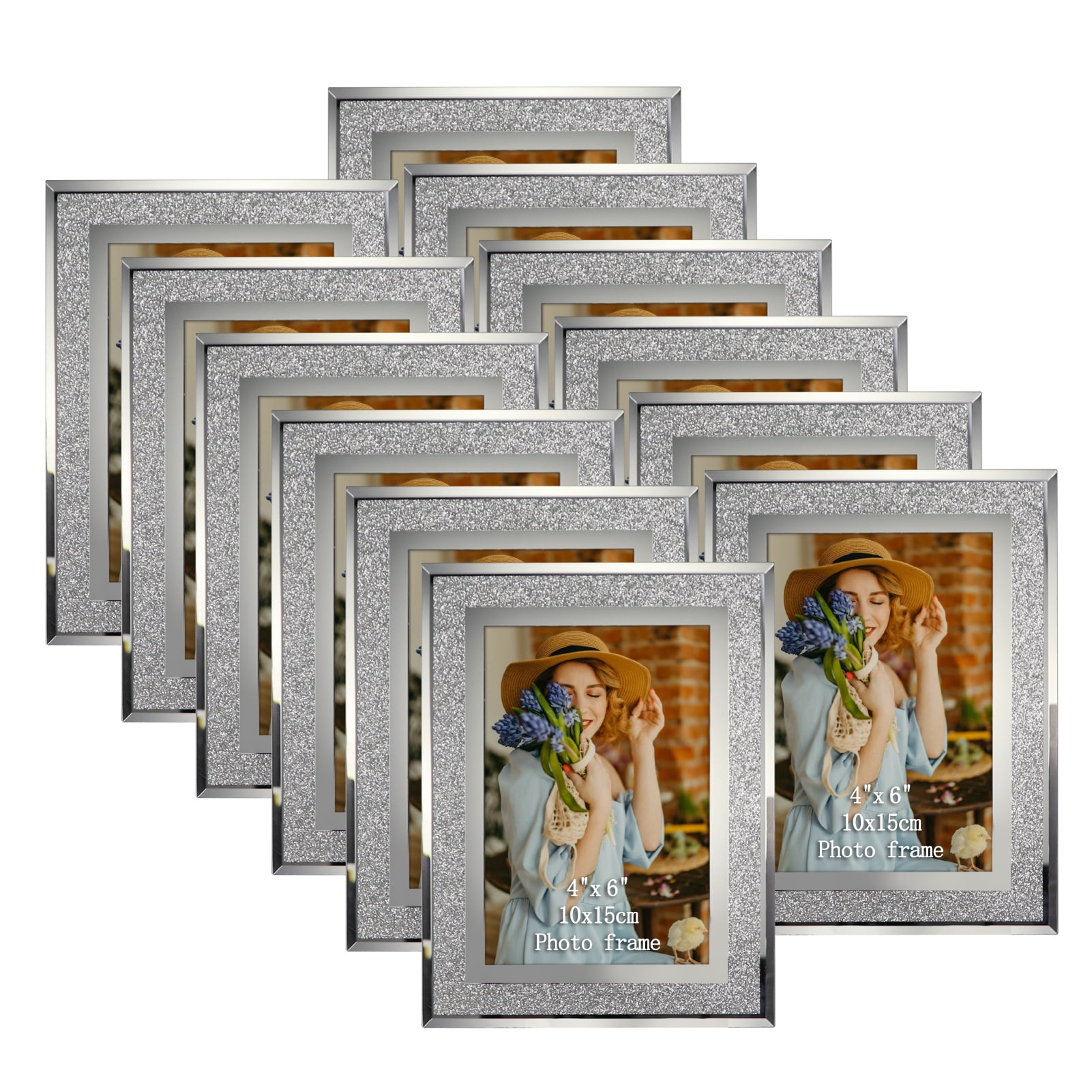 4x6 Ornate Picture Frame Set of 12, Glass Photo Frames 4 by 6, Silver