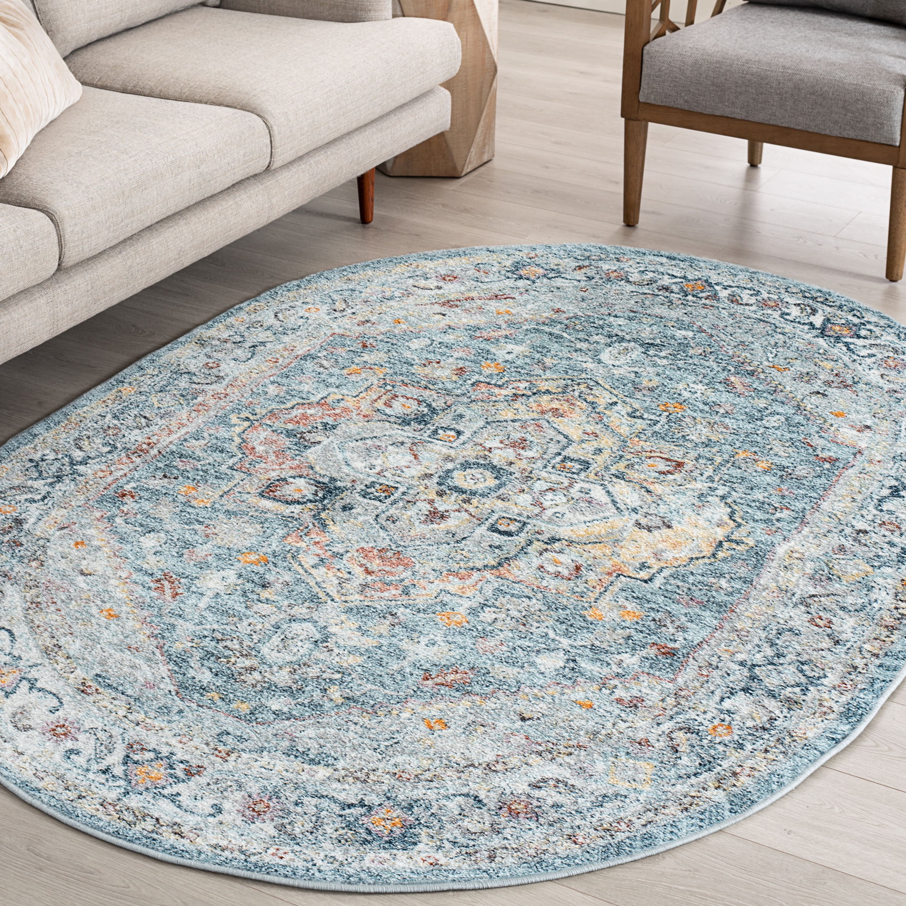 4x6 Oval Traditional Gray Blue Oval Area Rugs for Living Room | Bedroom Rug | Dining Room Rug | Indoor Entry or Entryway Rug | Kitchen Rug | Alfombras para Salas 4' x 6' Oval