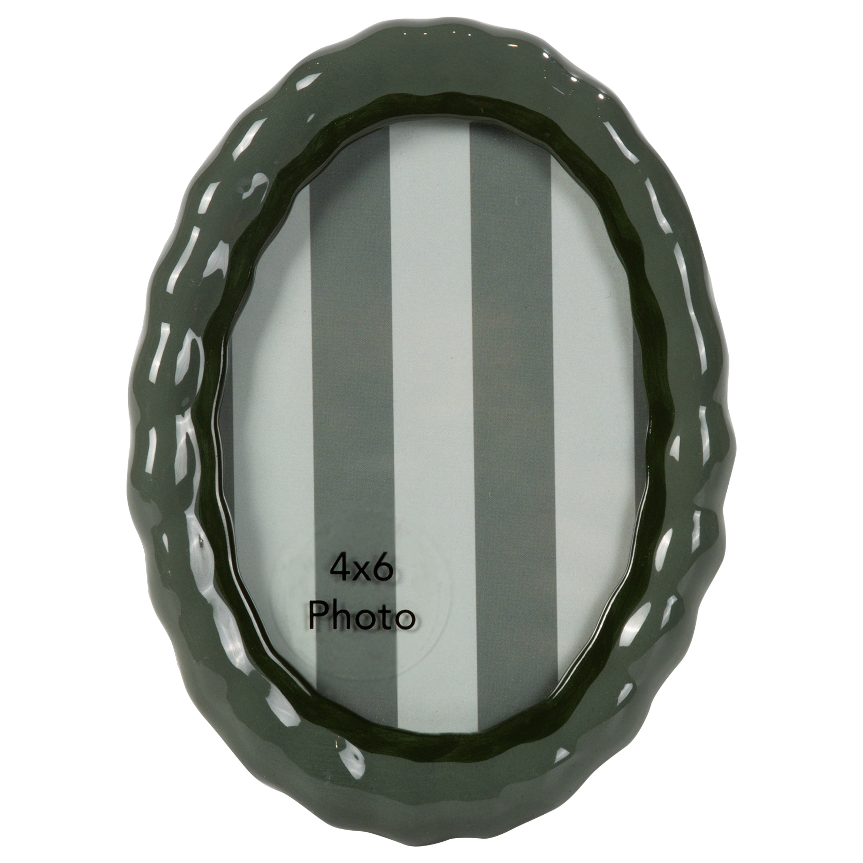Sterling & Noble Home – 4x6 Picture Frame – Oval Ceramic Wiggle Edge Green Tabletop Photo Frame