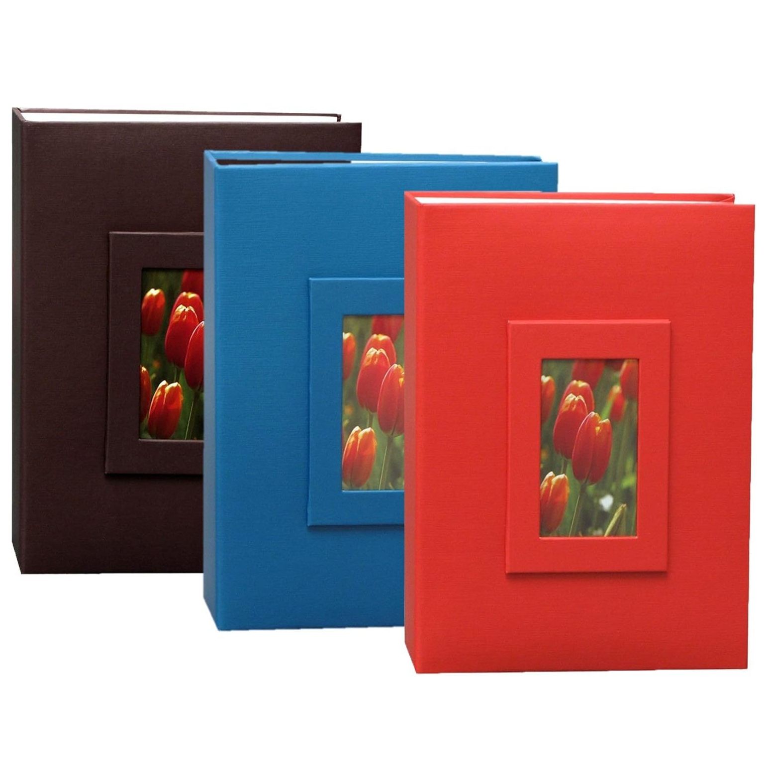 4x6 Photo Album, Fits 200 Pictures With Window Frame Cover Asst 3pk