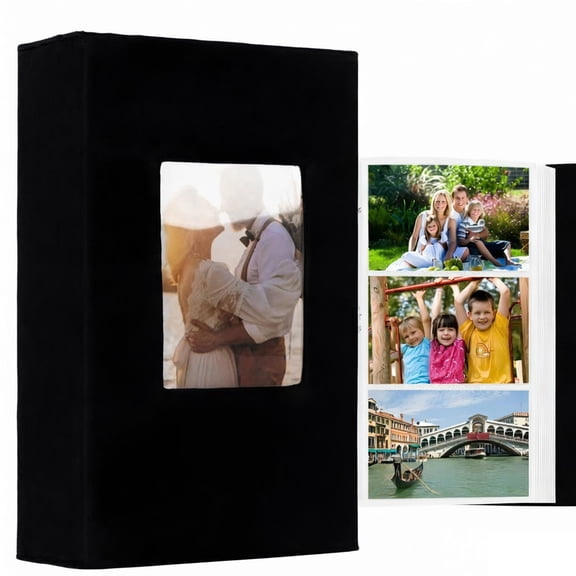 4x6 Photo Album Holds 300 Pictures, Linen Cover with Front Window, Large Capacity Slip-in Picture Album for Weddings, Kids, Travel, Anniversaries, and Family Baby Photos, Black