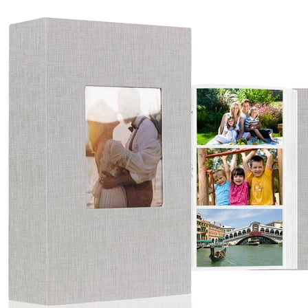 4x6 Photo Album Holds 300 Pictures, Linen Cover with Front Window, Large Capacity Slip-in Picture Album for Weddings, Kids, Travel, Anniversaries, and Family Baby Photos, Gray