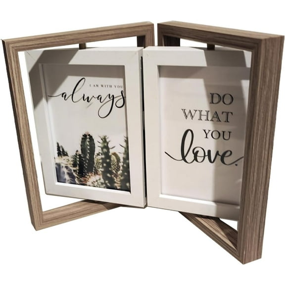 4x6 Photo Frame, Wooden Bifold Swivel Photo Frame, Desktop Vertical Picture Frame, HD Glass, Holds 4 Photos Simultaneously, for Table Decoration (Coffee color, 4X6)