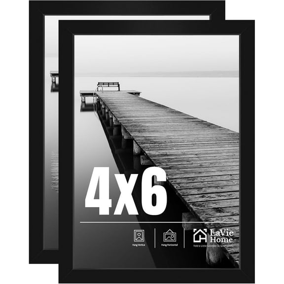 4x6 Picture Frame 2 Pack, Black, 4x6, Modern, Rectangular, Water Resistant, Count