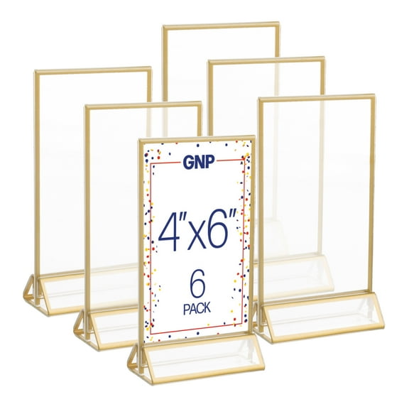 GNP 4x6 Picture Frame (6-Pack) – Floating Frame for Table Numbers, Wedding Signs, Photo Display, or Table Decor - Gold