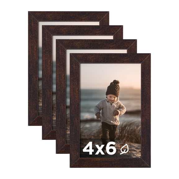 4x6 Picture Frame Brown Set Of 4  Wooden Photo Frames With Plexiglass For Without Mat Table And Wall Display