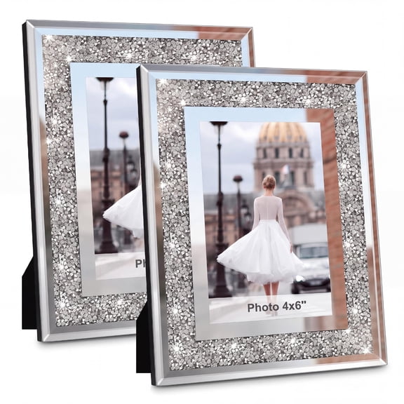 4x6 Picture Frame Glcrushed Sparkle Photo Frames 2 Pack Crystal Mirror Decor Wedding Gift Wall And Tabletop Display