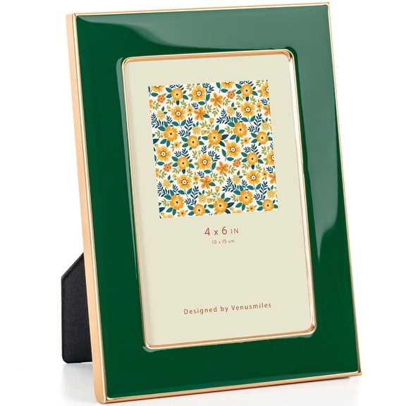 4x6 Picture Frame, Real Glass Photo Display with Stand, Wall Mountable Frame for Family Gallery, Office Desk Decor, Home Living Room Accent, Green Enamel