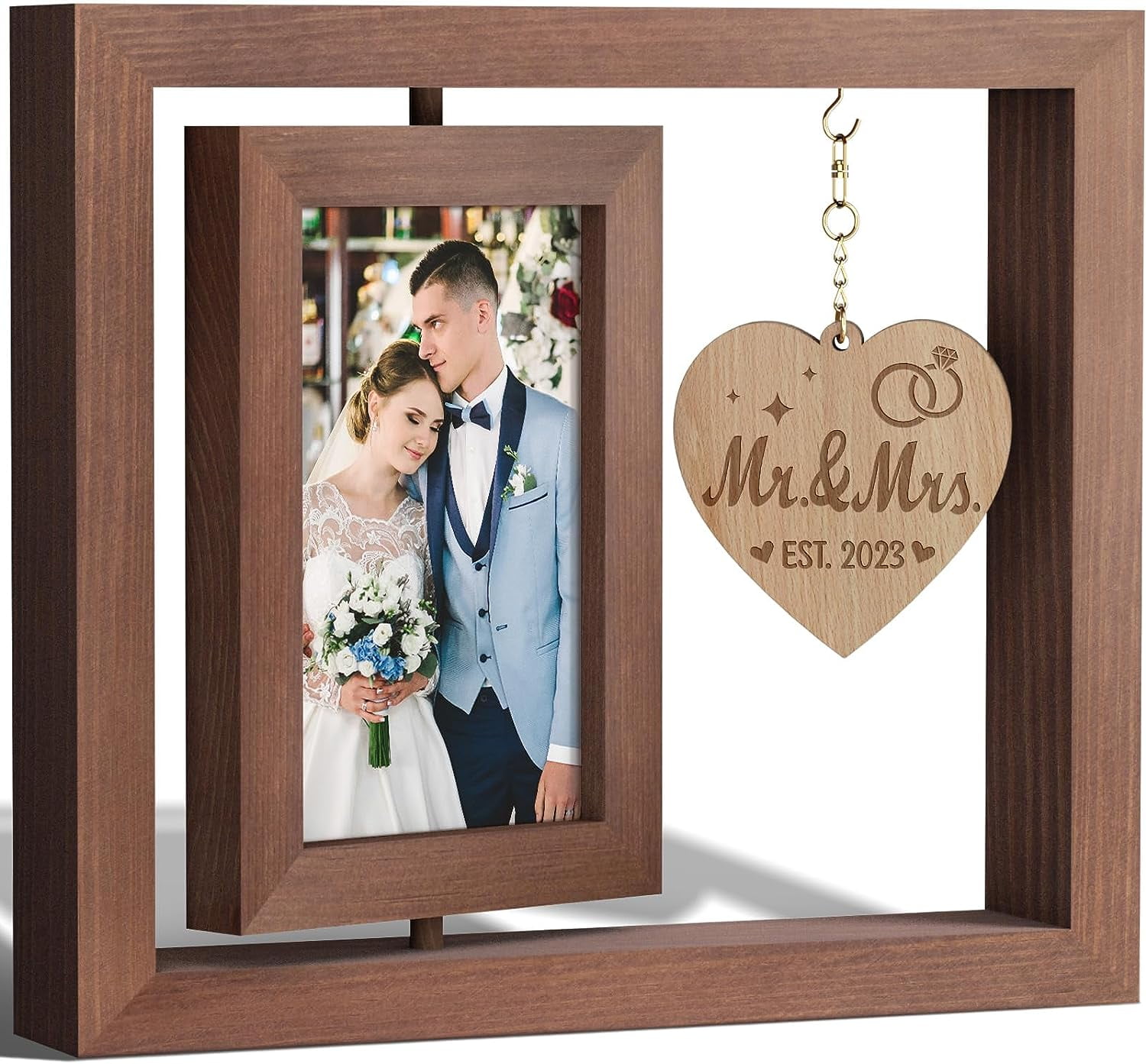 4x6 Picture Frame, Rotating Floating Mr and Mrs Picture Frame, Wedding