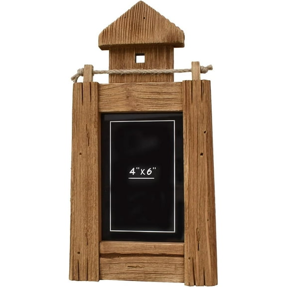 4x6 Picture Frame Rustic Wood Photo Frame Beach Home Decor, Handmade Nautical Lighthouse Shaped Photo Frame with HD Glass and Easel for Tabletop Decor