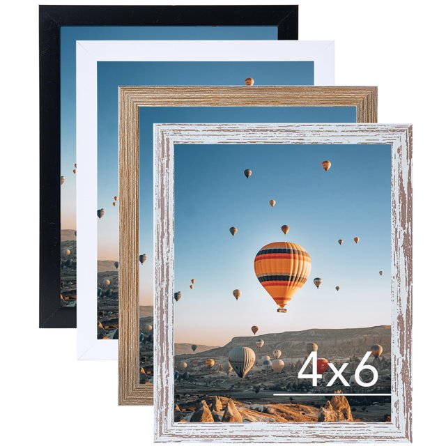 4x6 Picture Frame Set of 4 for Wall Hanging or Tabletop Wall Mounting