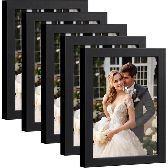 4x6 Picture Frame Set of 5, Wall or Tabletop Display, Black | Black Picture Frames 4x6 Display Photos 3.5x5 with Mat or 4x6 without, Gallery Wall Frame Set, Modern Classic Home Decor