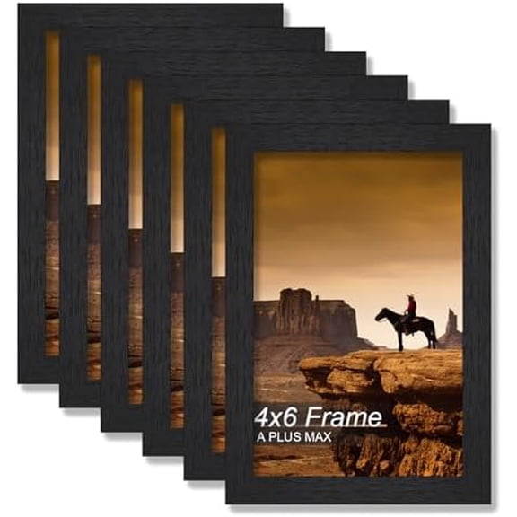 4x6 Picture Frame Set of 6, Black Engineered Wood Frame for 4 x 6 Inch Picture Poster Photo, Light Weight 4 by 6 Frame with Wood-grain for Wall - 6 Pack/Black/4"x6"