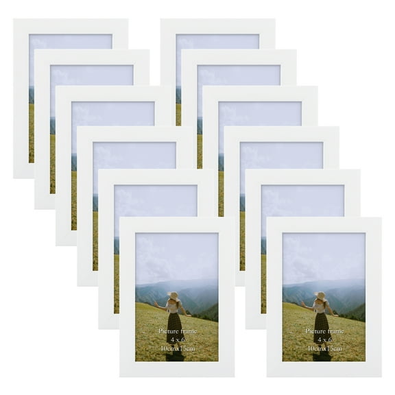 4x6 Picture Frame Set of 12, Multi White Woodgrain 4 by 6 Photo Frames Bulk for Wall or Tabletop Display,White