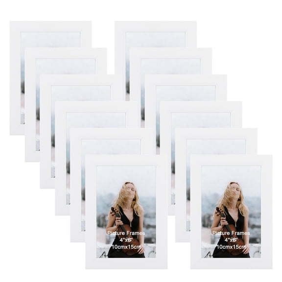 4x6 Picture Frame Set of 12, White Woodgrain Photo Frames Bulk for Wall or Tabletop