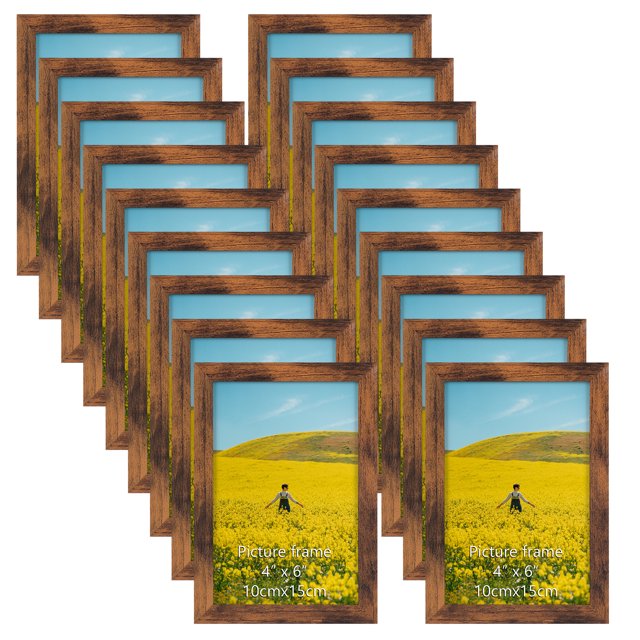 4x6 Rustic Brown Picture Frame Set of 18 for Wall or Tabletop Gallery