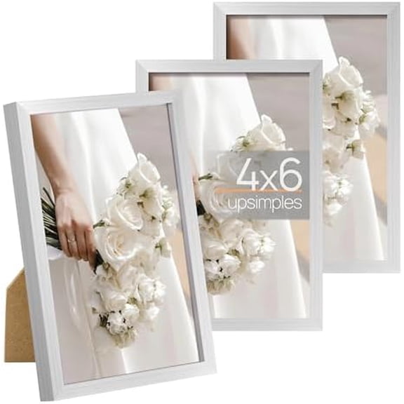 4x6 Picture Frame Set of 3, Made of High Definition Glass for 4 x 6, Wall and Tabletop Display Thin Border Photo Frames for Home Decor, Silver