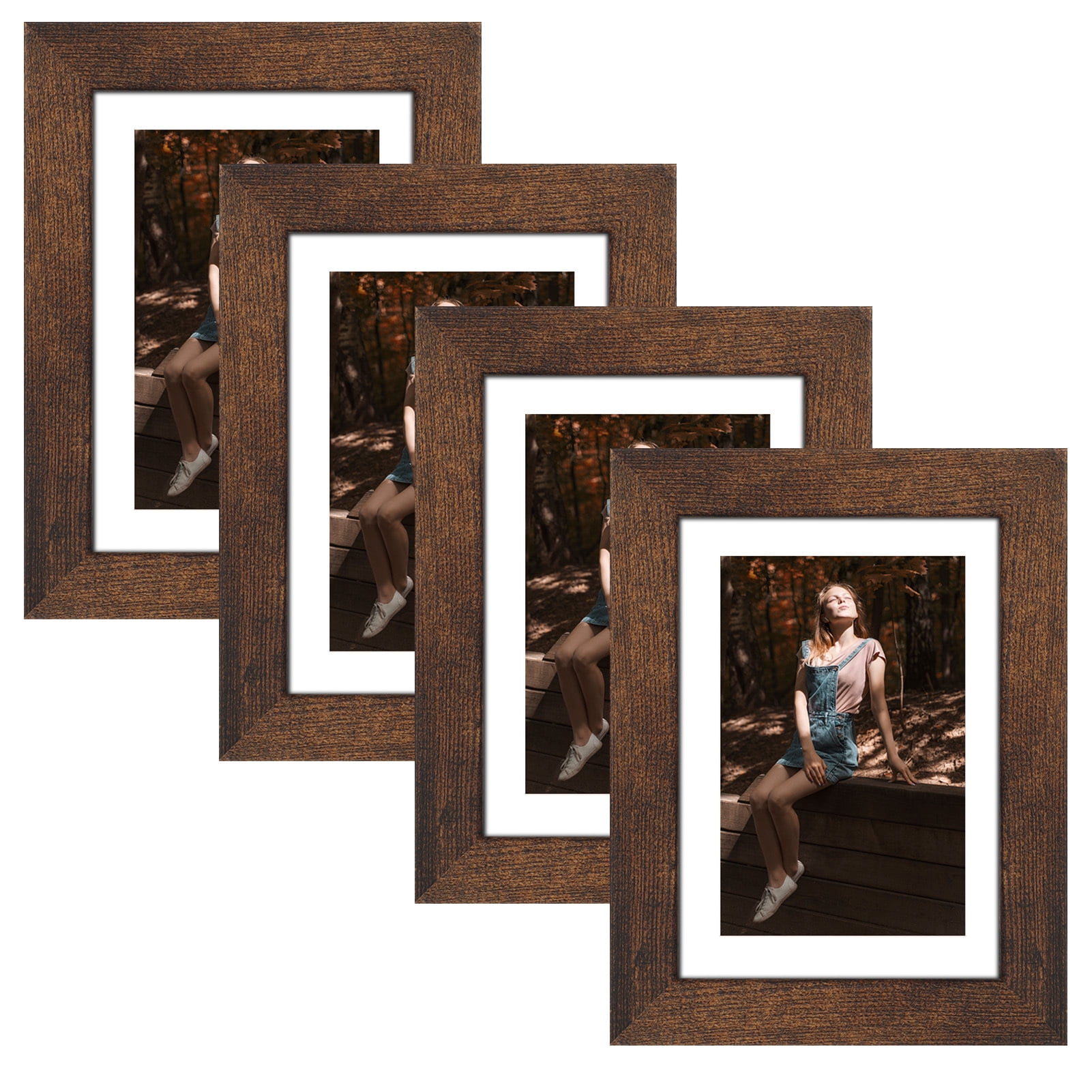 4x6 Picture Frame Set of 4, Display Photo 4x6 with Mat or 5x7 without ...