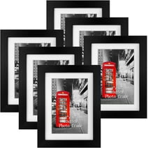 4x6 Picture Frame Set of 6, Matted to 4x6 Photos with Mat or 5x7 Without Mat for Wall and Tabletop, Black