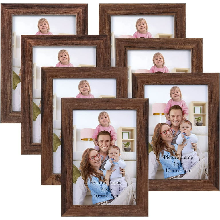 4x6 Picture Frame Set of 7, Rustic Brown Photo Frames for Desk and Wall