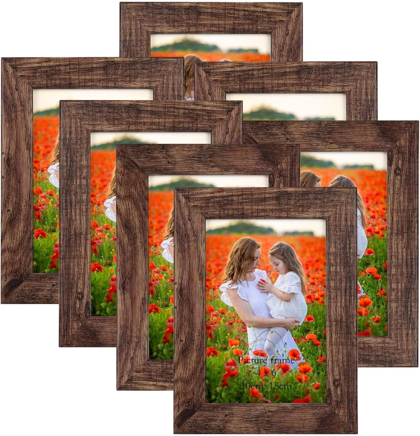 Rustic Brown 4x6 Engineered Wood Picture Frame Set of 7