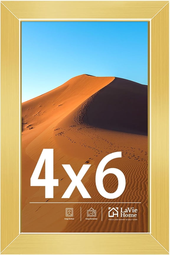 4x6 Picture Frame for Wall Display, 4x6 Gold Picture Frame with HD Plexiglas, 4 x 6 Matted Frame 1 Pack, Display Frame for Vertical or Horizontal, Classic Collection