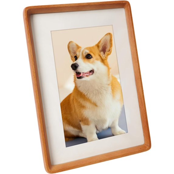 4x6 Picture Frame Wood with Mat, Natural Solid Teak Wooden Photo Frames with Tempered Glass for Hanging or Tabletop Displaying Horizontally or Vertically