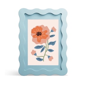 iRahmen 4x6 Picture Frame with Mat for 3.5x5, Wavy Edge Wooden Photo Frame for Wall Hanging, Blue, 1 Pack