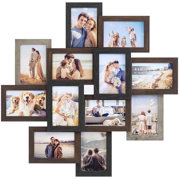 4x6 Picture Frames Collage Wall Decor, 12-Pack Photo Collage Frame, Multi Picture Frame Set with Glass Front, Assembly Required, Maroon Brown, Heather Greige, Ash Black URPF022M01
