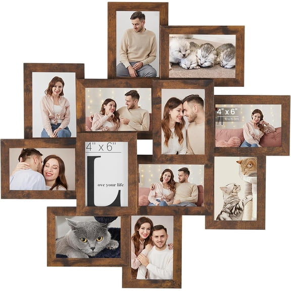 4x6 Picture Frames Collage Wall Decor, 12-Pack Photo Collage Frame, Multi Picture Frame Set with Glass Front, Assembly Required, Rustic Brown