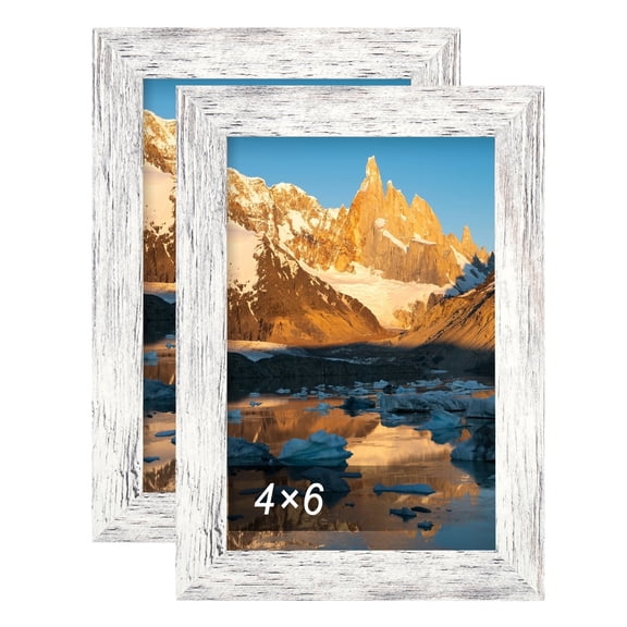 4x6 Picture Frames Distressed White, Density Board & Acrylic Picture Frames with Back Stand for Home Decor, Tabletop Display 2pcs