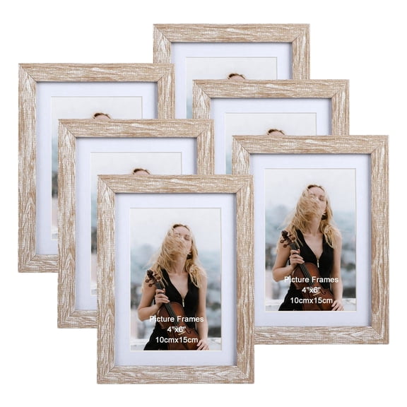 4x6 Picture Frames Set of 6, Gray Frame Matted for 4x6 or 5x7 Photos, Wall or Tabletop
